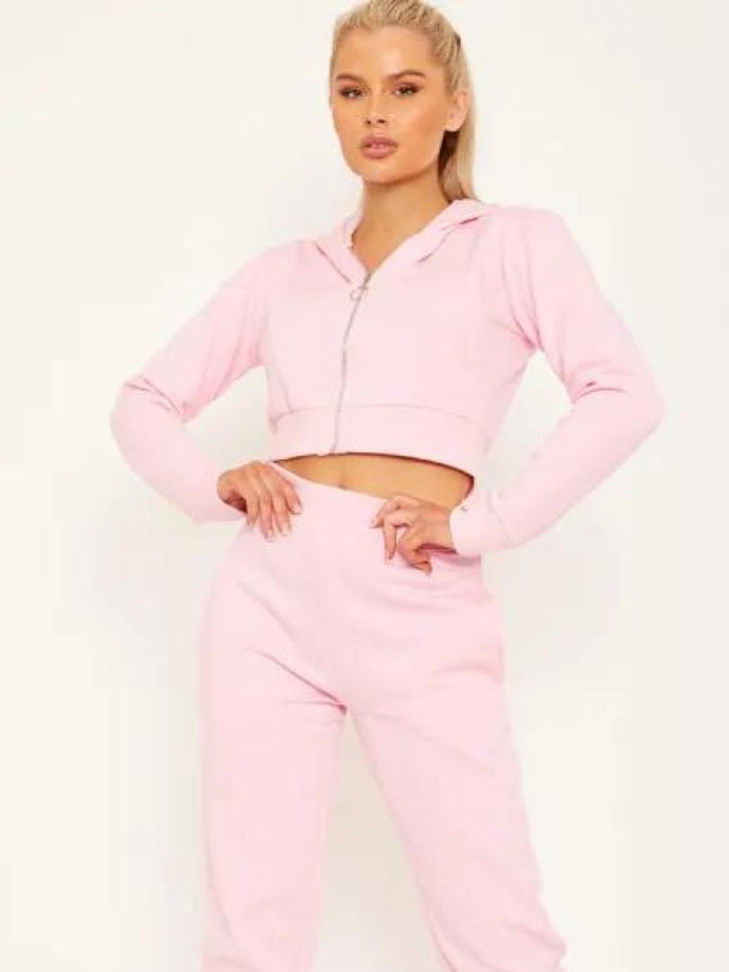 Cropped pink online tracksuit